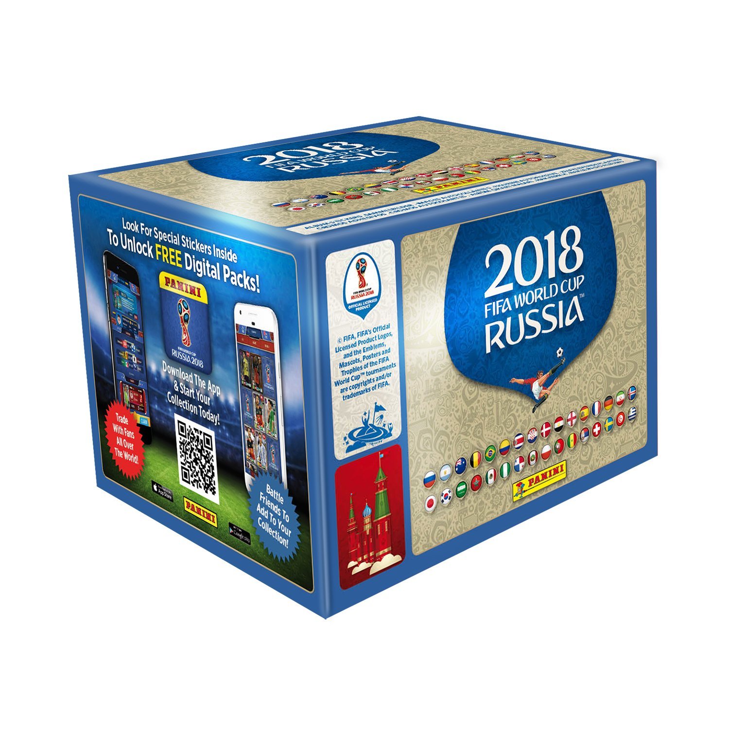 Boîte Collector Panini Coupe Du Monde 2018 Russie - Contient 5 Paquets (25 Autocollants) + Boîte Métallique De Rangement