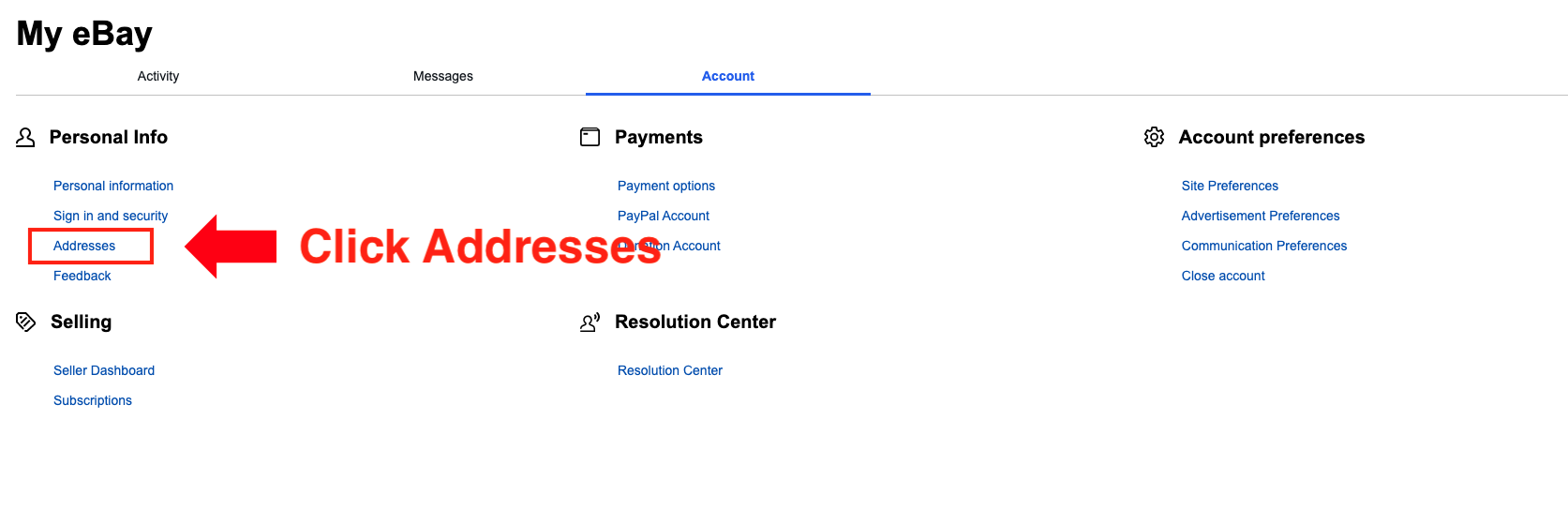 4. Click "Addresses". 