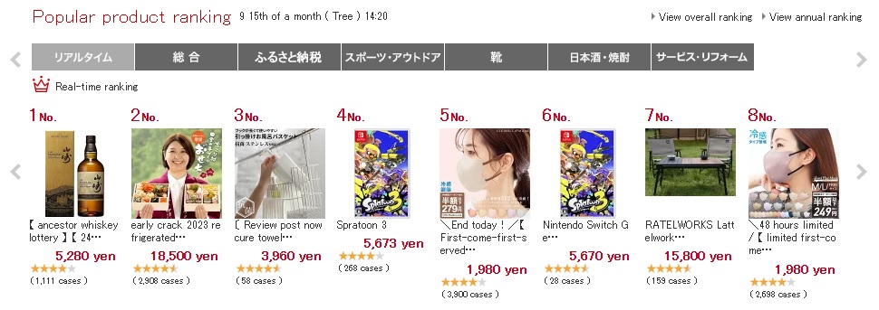 Browse Rakuten's Bestseller" section