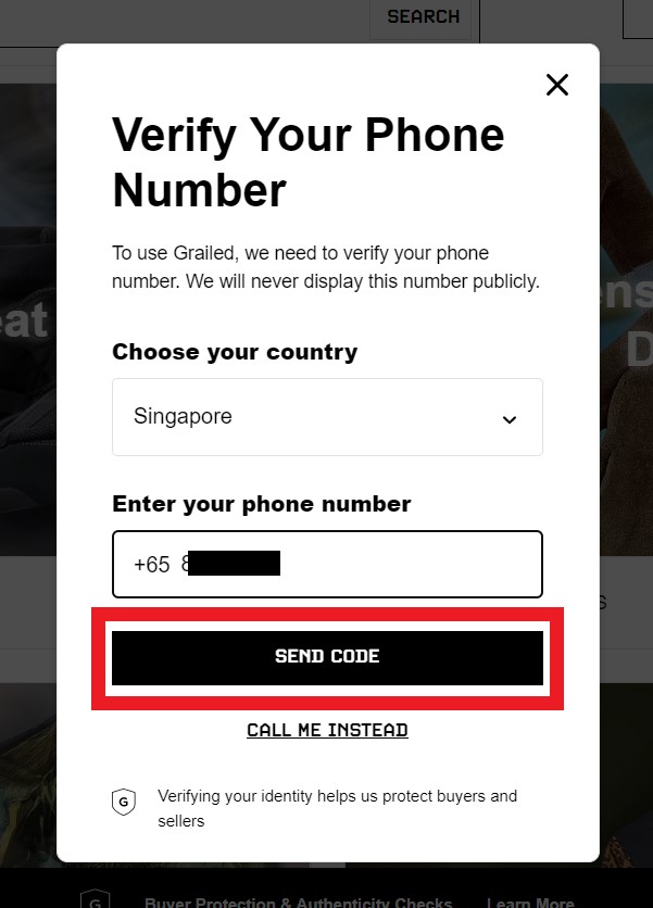 Grailed Shopping Tutorial 3 : Verify your phone number