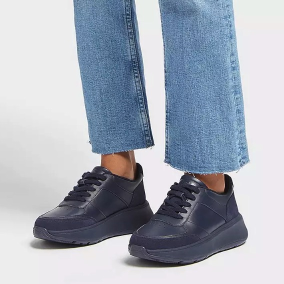 F-MODE Leather/Suede Flatform Sneakers